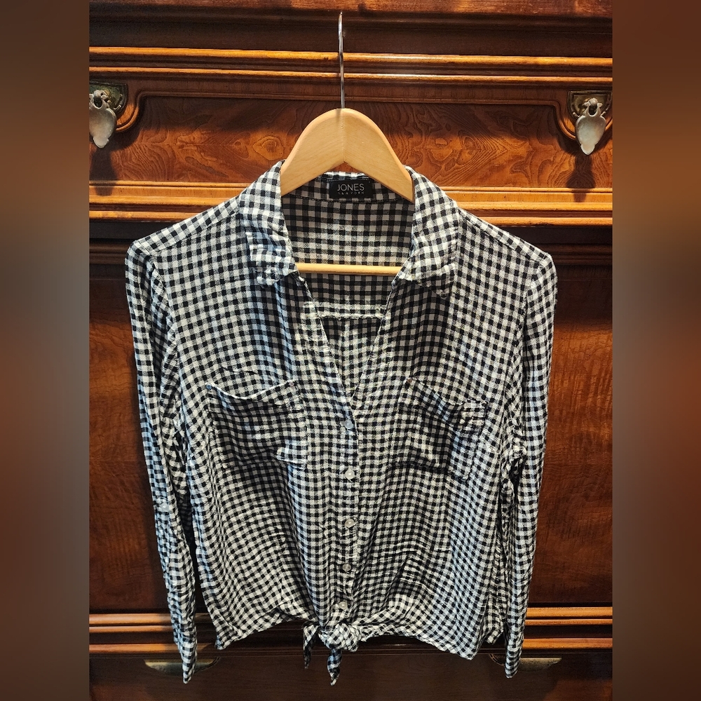 JONES NEW YORK - Gingham Front Tie Blouse